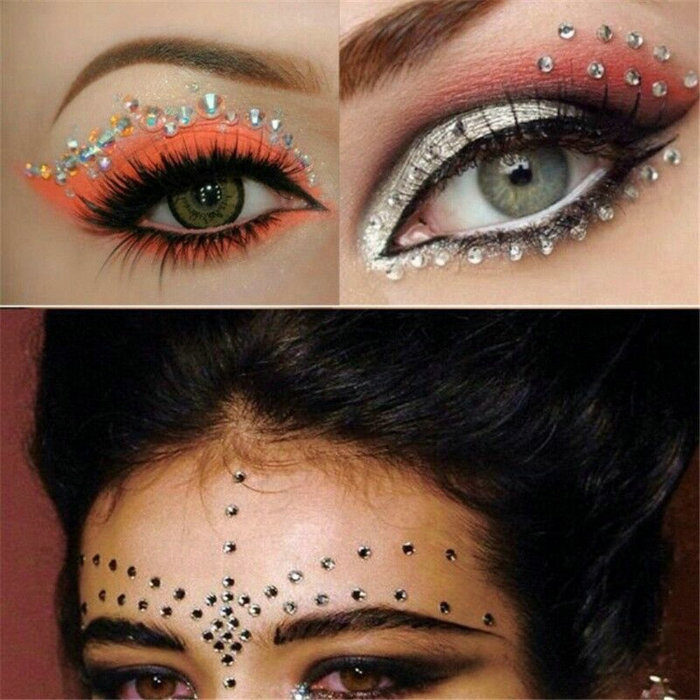 Fashion Women Rhinestone Face Tattoos Diamond Pearl Eyes Makeup Crystal Glitters for the Face Jewelry Eyes Temporary Stickers