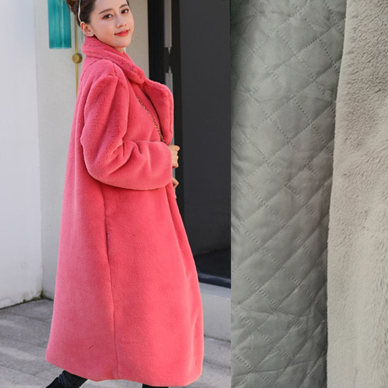 Winter Women High Quality Faux Rabbit Fur Coat Luxury Long Fur Coat Loose Lapel OverCoat Thick Warm Plus Size Female Plush Coats