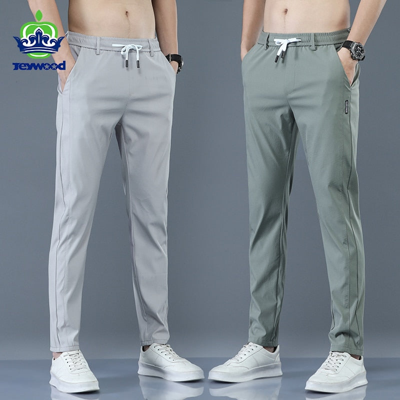 2022 Men&#39;s Trousers Spring Summer New Thin Green Solid Color Fashion Pocket Applique Full Length Casual Work Pants Pantalon