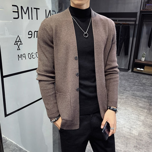 Autumn New Cardigan Men Clothing Fashion 2022 Button Decor Korean Sweater Men Front Pocket Loose Casual Mens Cardigan 3Color 3XL