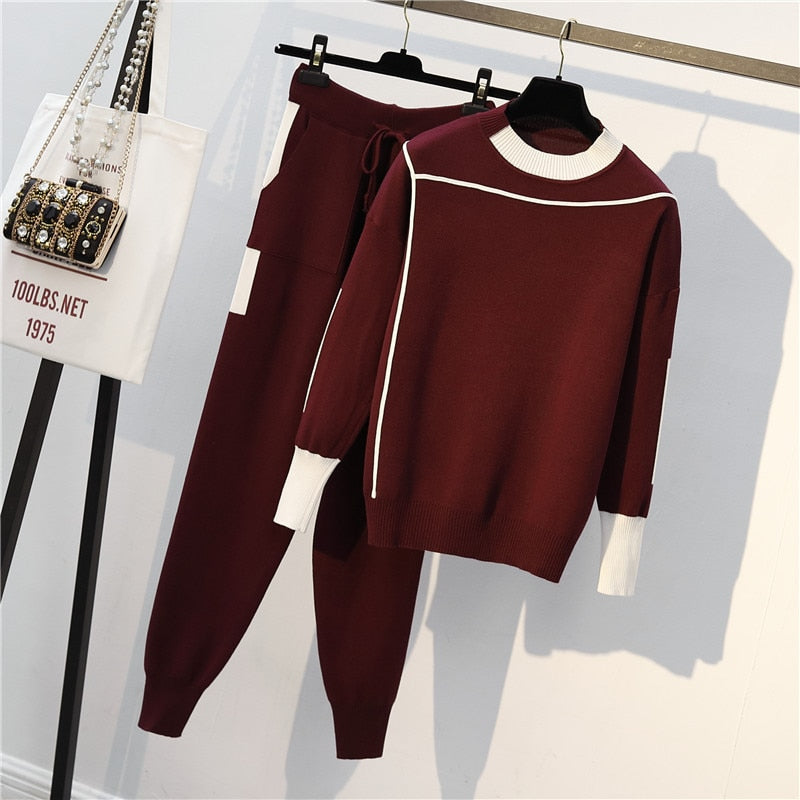 Women Two Piece Set Tracksuits Women Winter Woolen Knitted Warm Sweater Harem Pants Suit Casual Women Sets Winter Clothes