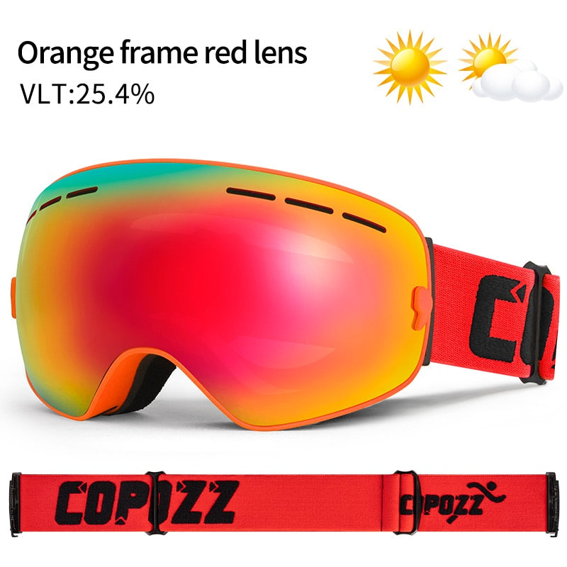 COPOZZ Brand Professional Ski Goggles Double Layers Lens Anti-fog UV400 Big Ski Glasses Skiing Snowboard Men Women Snow Goggles