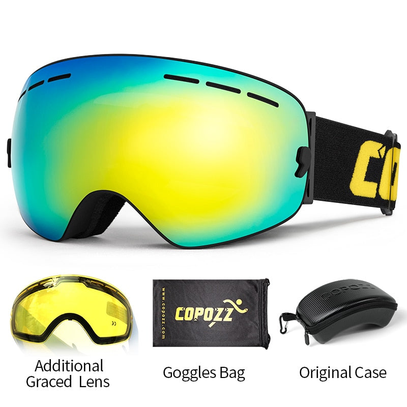 COPOZZ Brand Professional Ski Goggles Double Layers Lens Anti-fog UV400 Big Ski Glasses Skiing Snowboard Men Women Snow Goggles