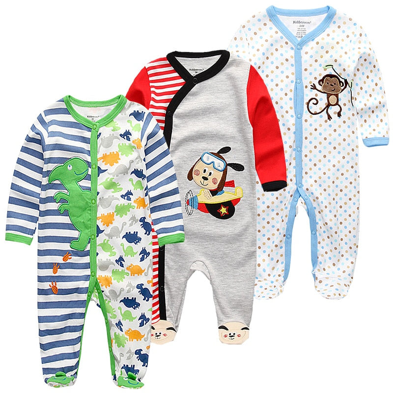 Baby Clothes 3Pcs/set Cotton Newborn Boy Girl Romper 2021 Long Sleeve Infantil Clothing Spring Animal Baby Pajama roupas de bebe