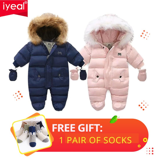 IYEAL Winter Baby Clothes With Hooded Fur Newborn Warm Fleece Bunting Infant Snowsuit Toddler Girl Boy Snow Wear Outwear Coats