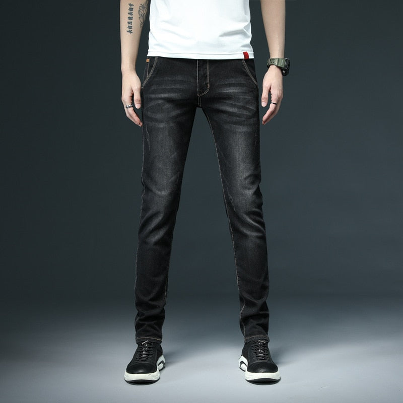 2022 New Men&#39;s Skinny White Jeans Fashion Casual Elastic Cotton Slim Denim Pants Male Brand Clothing Black Gray Khaki