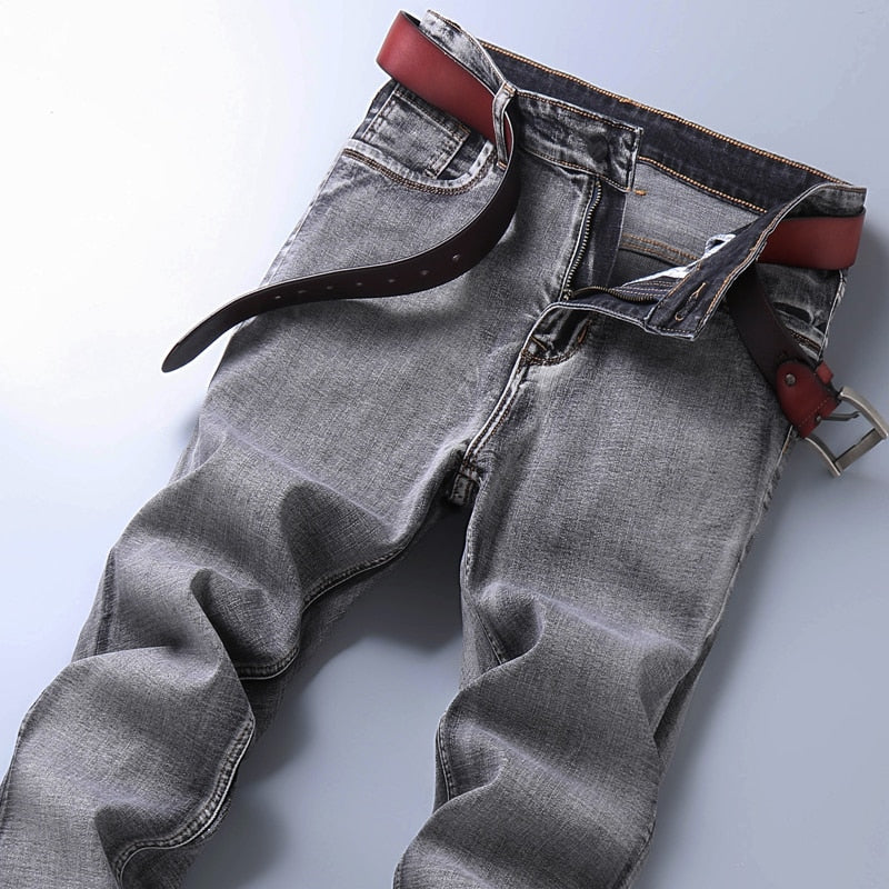 2022 New Men&#39;s Stretch Regular Fit Jeans Business Casual Classic Style Fashion Denim Trousers Male Black Blue Gray Pants