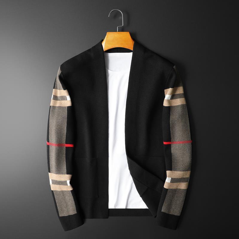 2022 Fashion Brand European Luxury Men&#39;s Classic Plaid Knitted Cardigan Sweater Casual Large Long Sleeve Cardigan Jacket