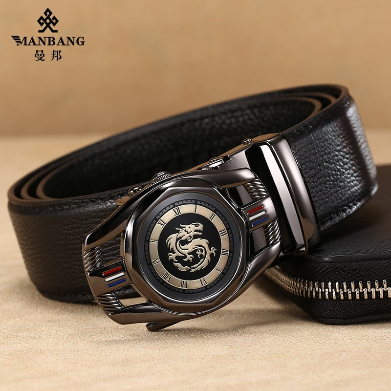 ManBang New Fashion Men Belt Cowskin leather business automatic buckle belt Cowhide for Jeans Men Design High Quality