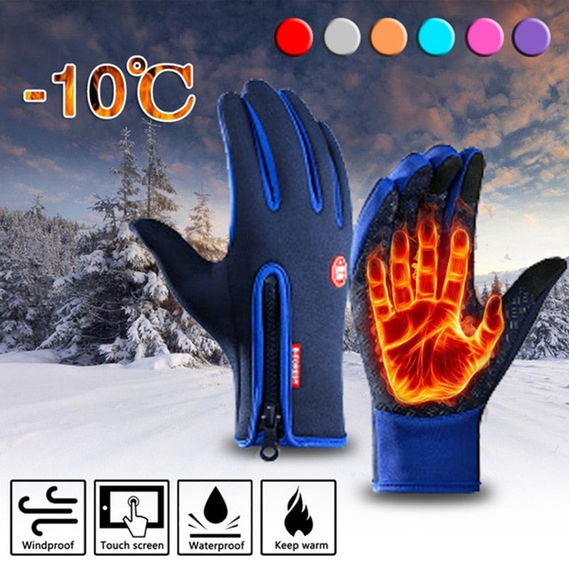 Hot Sale Winter Gloves For Men Touchscreen Windproof Cycling Cold Glove Warm Non-Slip Outdoor Driving Zipper Womens Sport Gloves