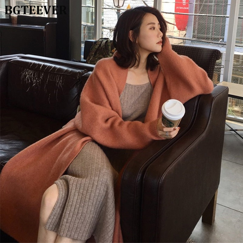 Winter Thick Long Cardigan Knitted Sweater Women Long Sleeve Female Jumper Cardigan Casual Streetwear Open Stitch Sweater