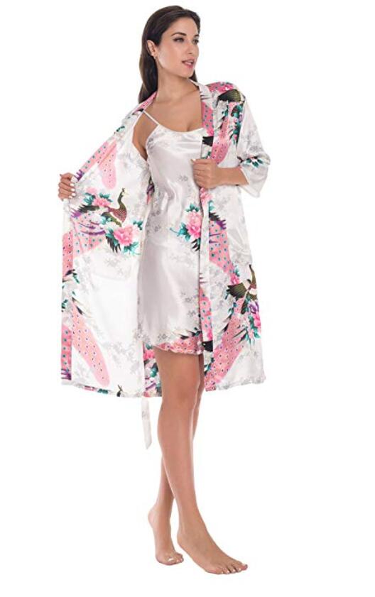 Fashion Women&#39;s Summer Mini Kimono Robe Lady Rayon Bath Gown Yukata Nightgown Sleepwear Sleepshirts Pijama Mujer Size M-XL