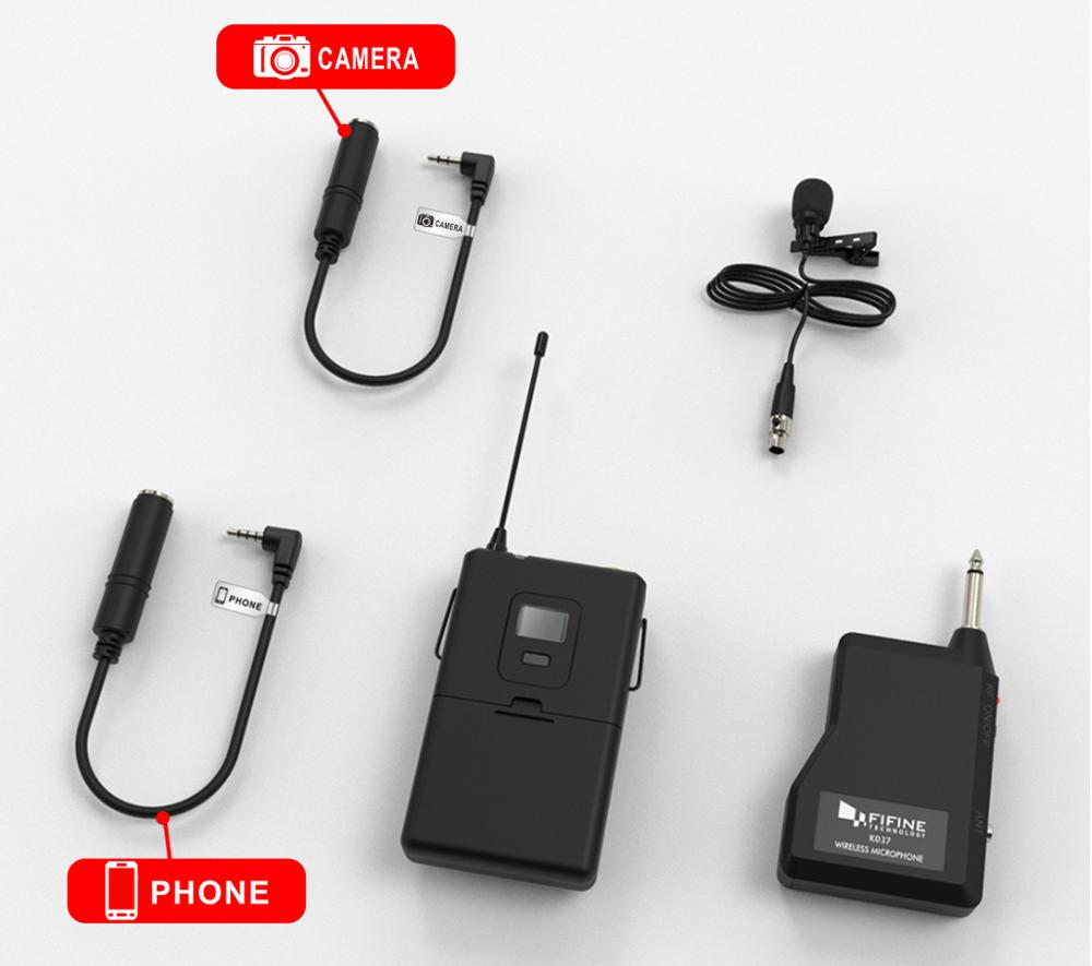 Fifine 20-Channel UHF Wireless Lavalier Lapel Microphone System with Bodypack Transmitter, Mini  Lapel Mic &amp; Portable Receiver