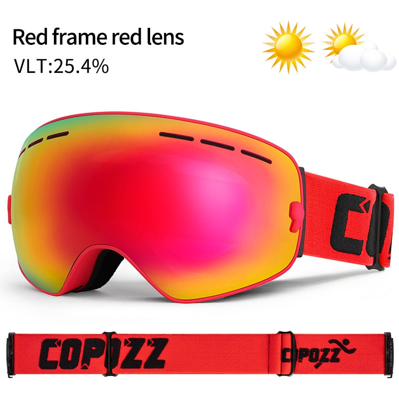 COPOZZ Brand Professional Ski Goggles Double Layers Lens Anti-fog UV400 Big Ski Glasses Skiing Snowboard Men Women Snow Goggles