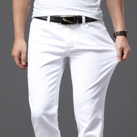 Brother Wang Men White Jeans Fashion Casual Classic Style Slim Fit Soft Trousers Male Brand Advanced Stretch Pants