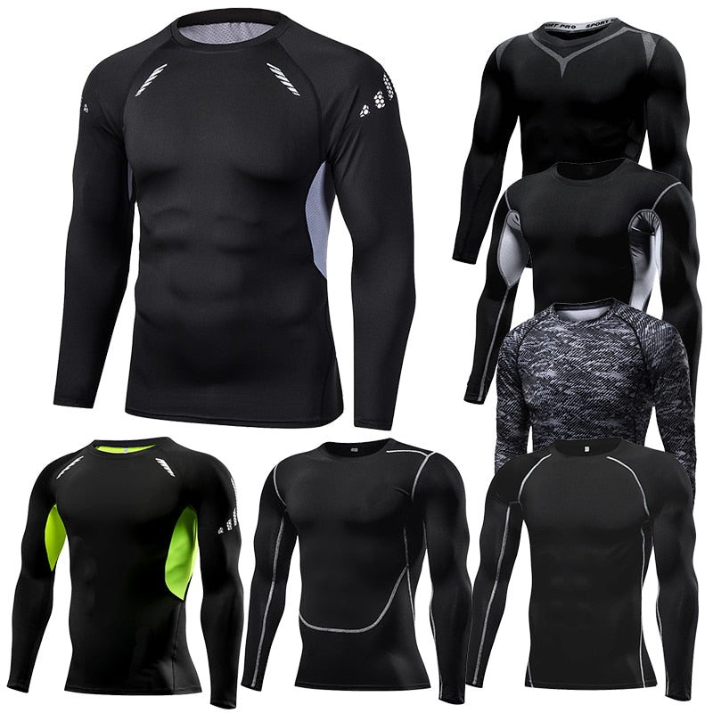 Men Compression Running T Shirt Fitness Tight Long Sleeve Sport tshirt Training Jogging Shirts Gym Sportswear Quick Dry rashgard