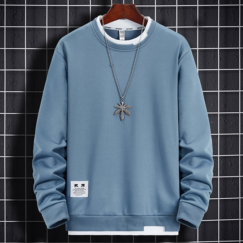 EAEOVNI Autumn Mens Sweatshirt O-Neck Long Sleeve Male Hoodies Solid Color Casual Hip-Hop Streetwear Men Pullover Fashion