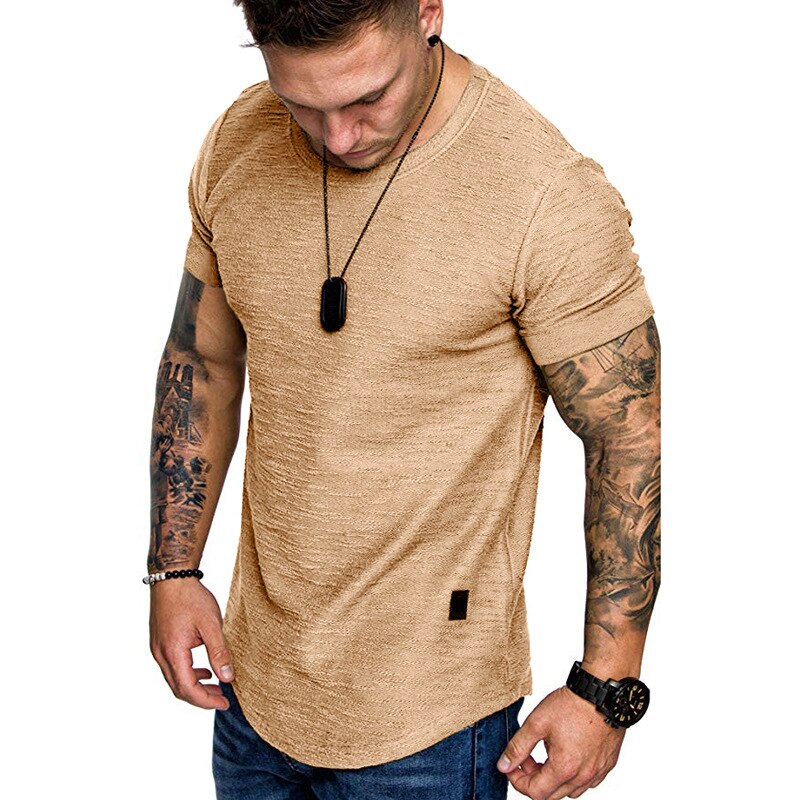 New Men&#39;s T-shirt Slim Fit O-neck Short Sleeve Muscle Fitness Casual Hip Hop Cotton Top Summer Fashion Basic T-shirt Large Size