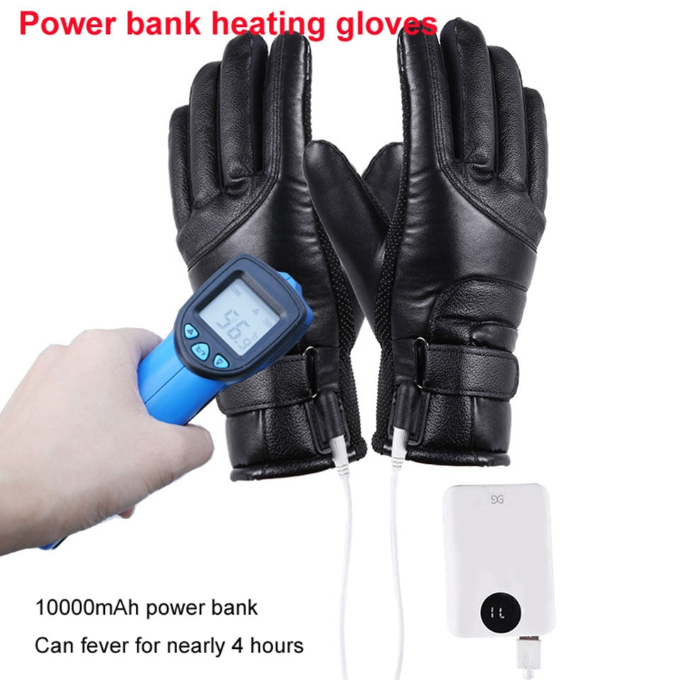 Loogdeel Winter Electric Heated Gloves Windproof Cycling Warm Heating Touch Screen Skiing Gloves USB Powered For Men Women