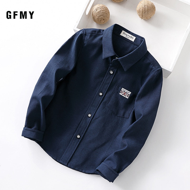 GFMY 2020 New Spring Oxford Textile Cotton Solid color Pink Black Boys white Shirt 3T-14T British style Childrens Tops