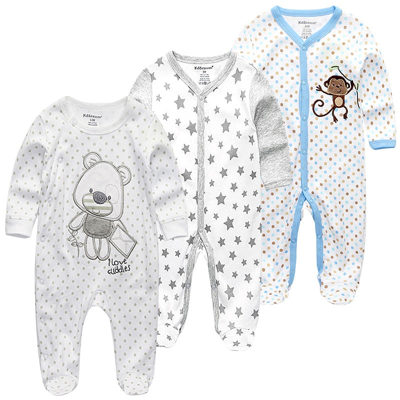 Baby Clothes 3Pcs/set Cotton Newborn Boy Girl Romper 2021 Long Sleeve Infantil Clothing Spring Animal Baby Pajama roupas de bebe