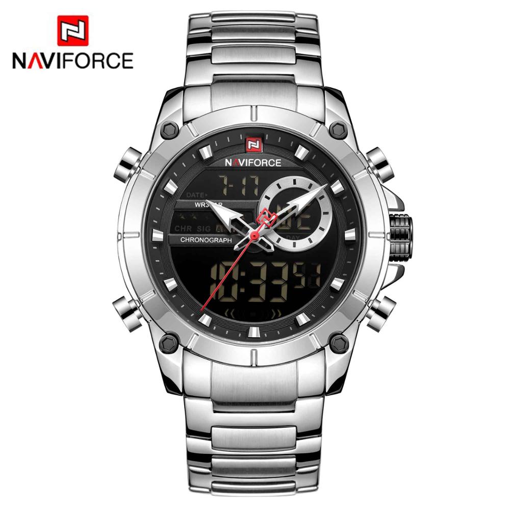 NAVIFORCE Luxury Original Sports Wrist Watch For Men Gold Quartz Steel Waterproof Dual Display Watches Relogio Masculino 9163