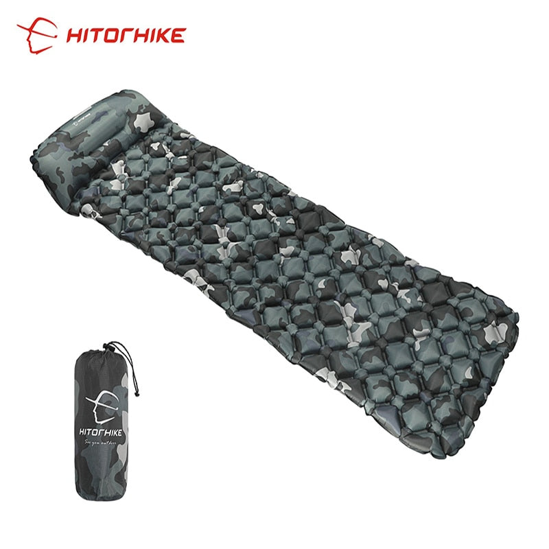 Outdoor Sleeping Pad Camping Inflatable Mattress with Pillows Travel Mat Folding Bed Ultralight Air Cushion Hiking Trekking