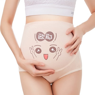 825# Cartoon Printed Cotton Maternity Panties High Waist Adjustable Belly Underwear Clothes for Pregnant Women Pregnancy Briefs