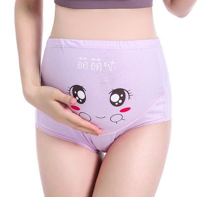 825# Cartoon Printed Cotton Maternity Panties High Waist Adjustable Belly Underwear Clothes for Pregnant Women Pregnancy Briefs