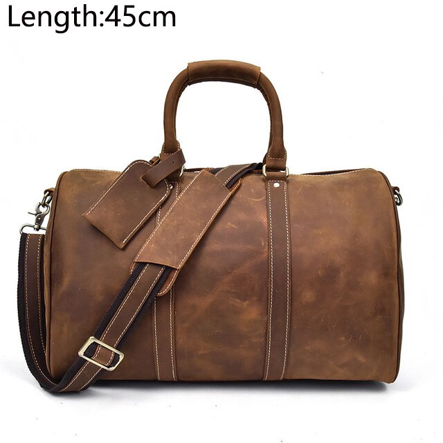 Men's Big Capacity Genuine Leather Travel Bag Durable Crazy Horse Leather Travel Duffel Real Leather Large Shoulder Weekend Bag