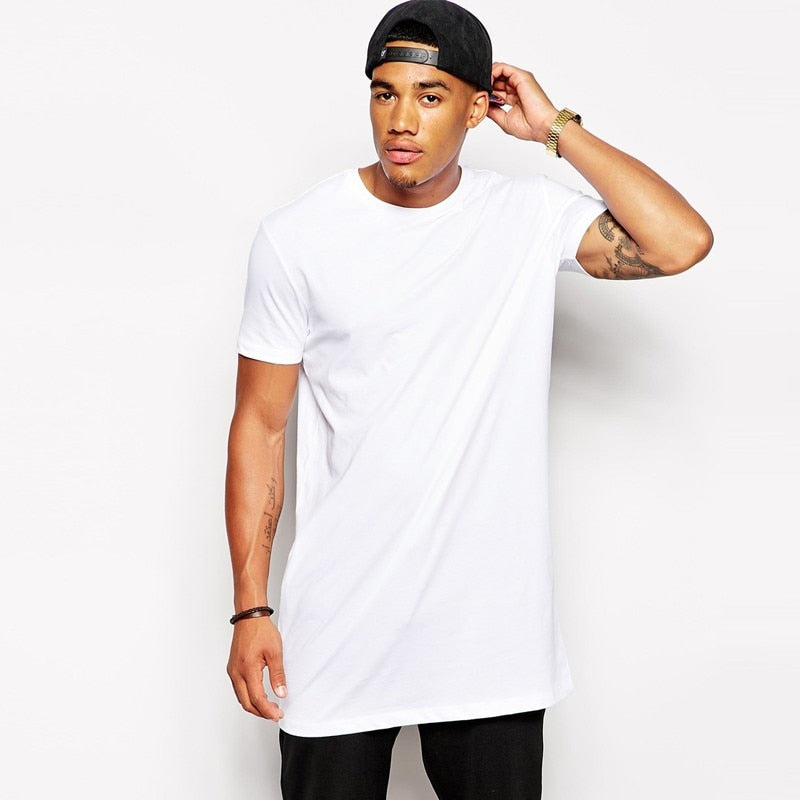 2022 Brand Men&#39;s Cotton Clothing White Long T Shirt Hip Hop Men T-Shirt Extra Long Length Man Tops Tee Long Line Tshirt For Male