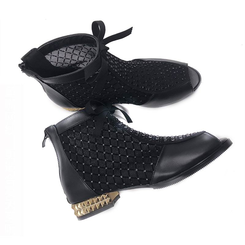 GKTINOO 2022 Spring Summer New Bow Genuine Leather Women Boots Hollow Mesh Ankle Boots Comfortable Low Heels Fashion Shoes