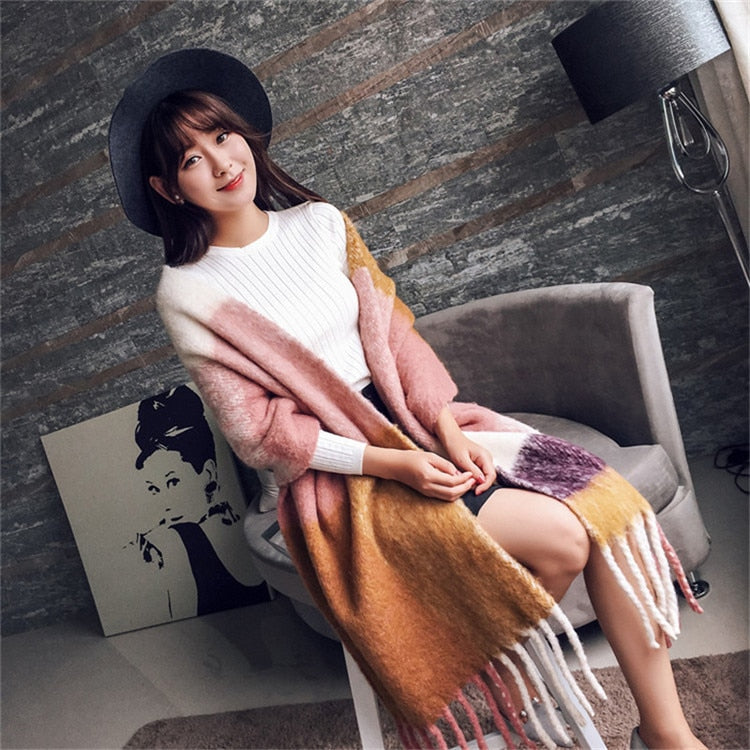 2022 NEW Luxury Cashmere Women Plaid Scarf Winter Warm Shawl and Wrap Bandana Pashmina Long Tassel Female Foulard Thick Blanket