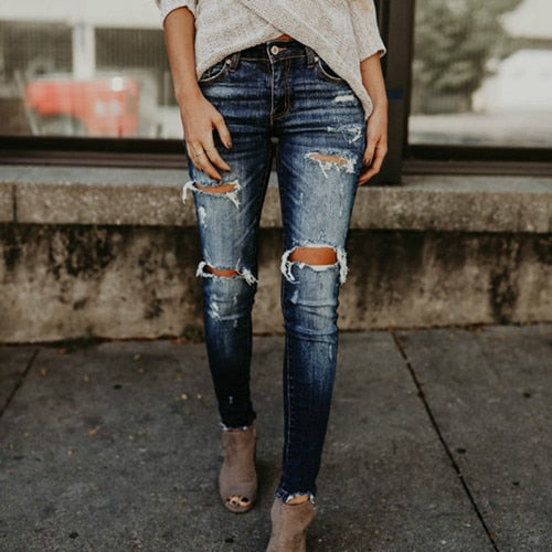 Boyfriend Hole Ripped Jeans Women Pants Cool Denim Vintage skinny push up jeans High Waist Casual ladies jeans Slim mom jeans