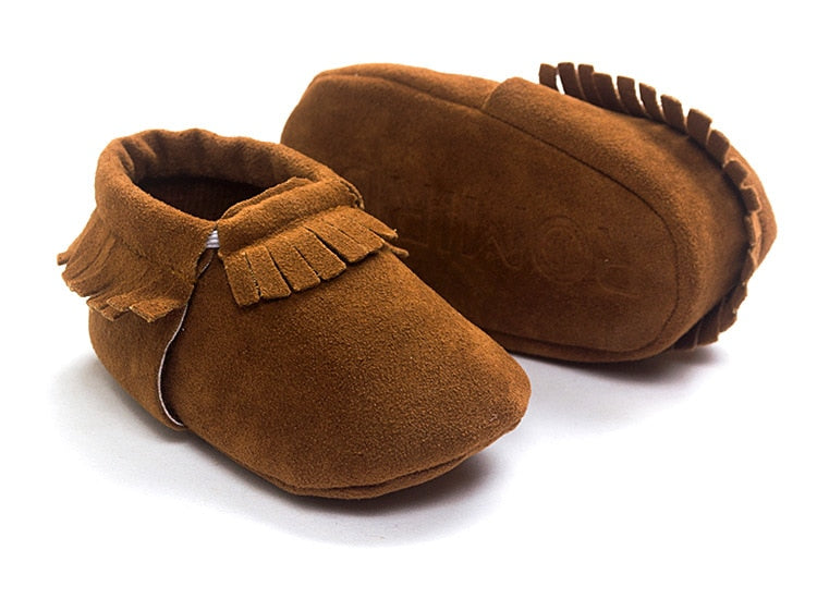 Baywell PU Suede Leather Newborn Baby Moccasins Shoes Soft Soled Non-slip Crib First Walker