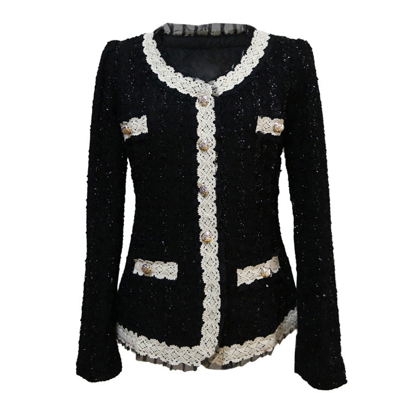 Women Blazers Feminino Autumn Paillette Lady Jackets and Coats Blaser Femme Chaqueta Mujer Jaqueta Feminina Black White