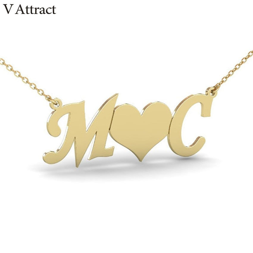 V Attract Filled Custom Name Necklace Women Men Personalized Jewelry Heart Choker Stainless Steel Collier Best Friend Gift