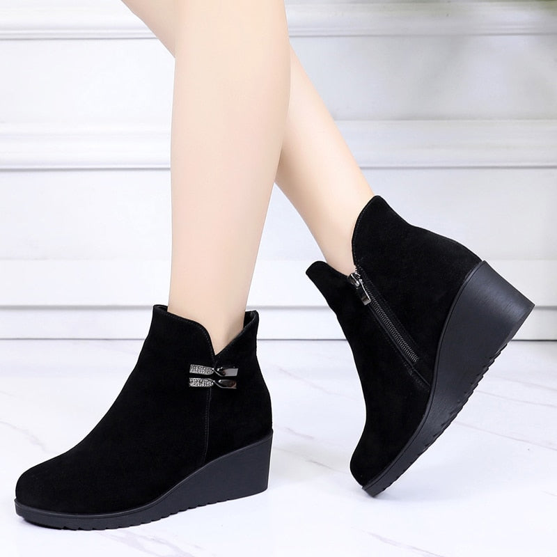 GKTINOO 2022 Genuine Leather Warm Winter Boots Shoes Women Ankle Boots Female Wedges Boots Women Boot Platform Shoes