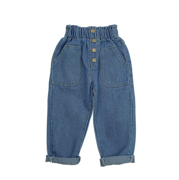 2022 New Arrival Autumn Baby Girls Denim Pants Children Kids Solid Jeans High Waist with Bottons Fashion Cute Girls Jeans