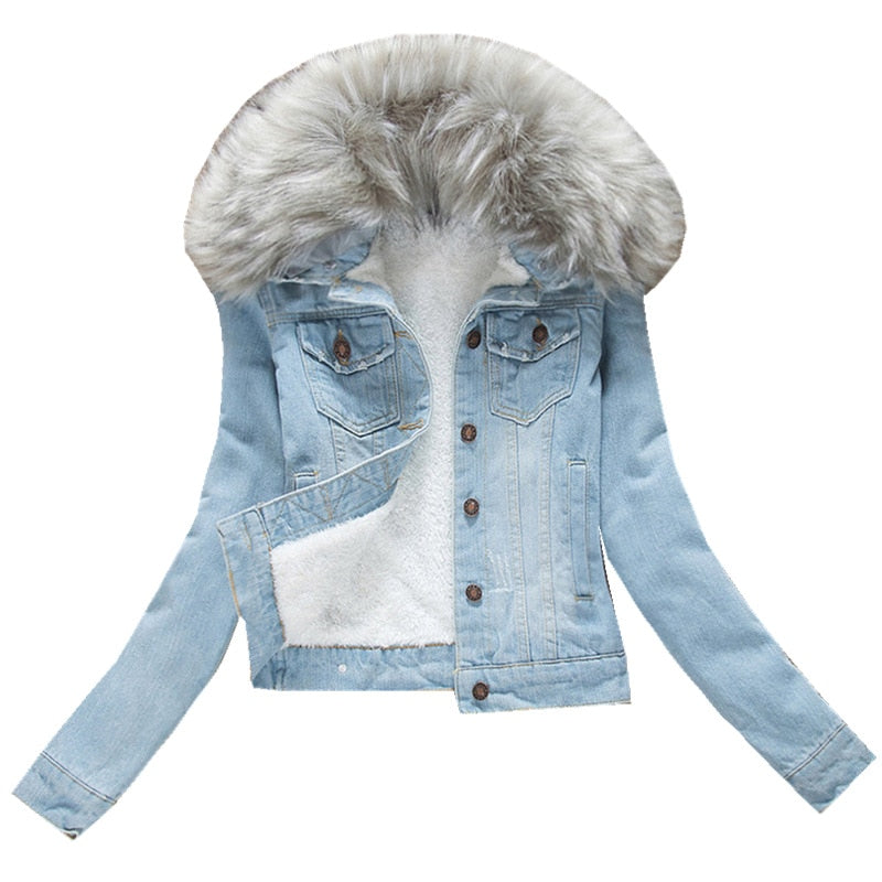 2022 Winter Jeans Jackets Plus Velvet Warm Parka Outerwear Women Cashmere Cotton Coat Girl Fashion Denim Jacket Coat LJ162