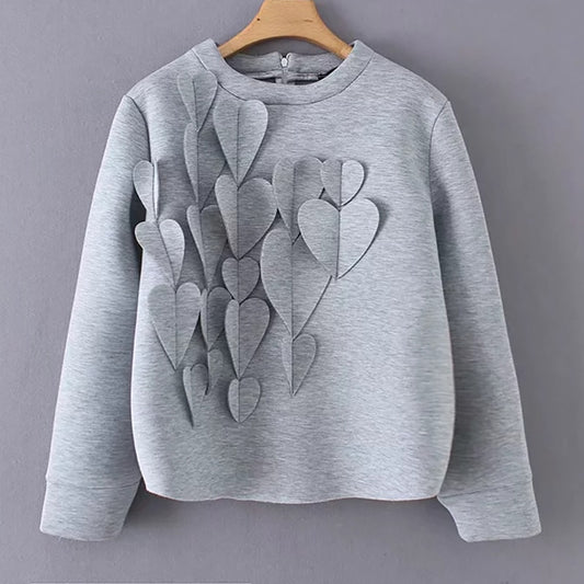 Women Cotton Gray Sweatshirts Female Heart Deisgn Fashion Pullover Jacket Womens Long Sleeve Tops Clothes