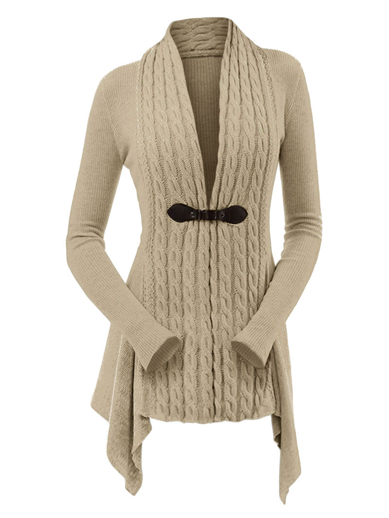 Cable Knit Asymmetrical Long Cardigan Women Sweater Female Casual Solid V-Neck Long Sleeve Winter Cardigans