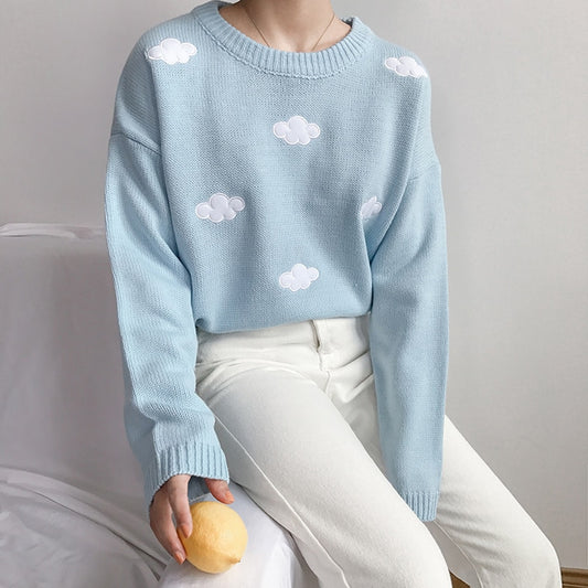 2020 Women&#39;S Kawaii Ulzzang Vintage College Loose Clouds Sweater Female Korean Punk Thick Cute Loose Harajuku Clothing For Women