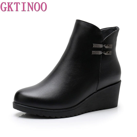 GKTINOO 2022 Genuine Leather Warm Winter Boots Shoes Women Ankle Boots Female Wedges Boots Women Boot Platform Shoes