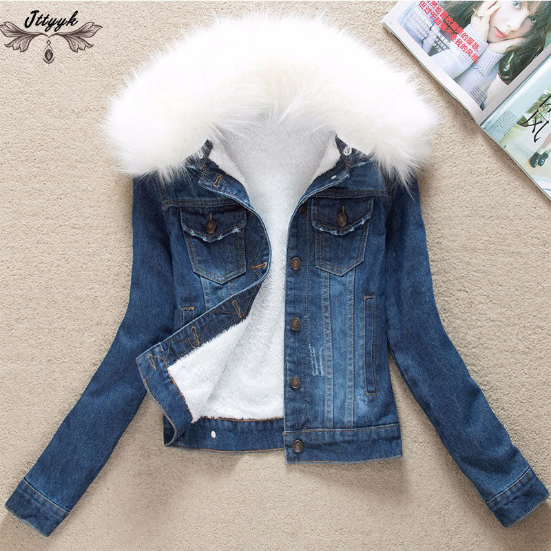 2022 Winter Jeans Jackets Plus Velvet Warm Parka Outerwear Women Cashmere Cotton Coat Girl Fashion Denim Jacket Coat LJ162