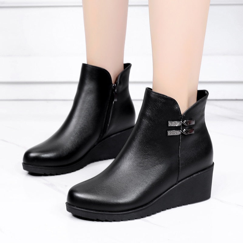 GKTINOO 2022 Genuine Leather Warm Winter Boots Shoes Women Ankle Boots Female Wedges Boots Women Boot Platform Shoes