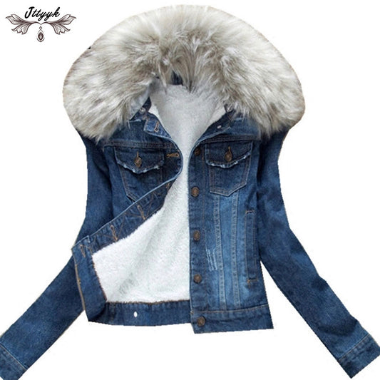 2022 Winter Jeans Jackets Plus Velvet Warm Parka Outerwear Women Cashmere Cotton Coat Girl Fashion Denim Jacket Coat LJ162