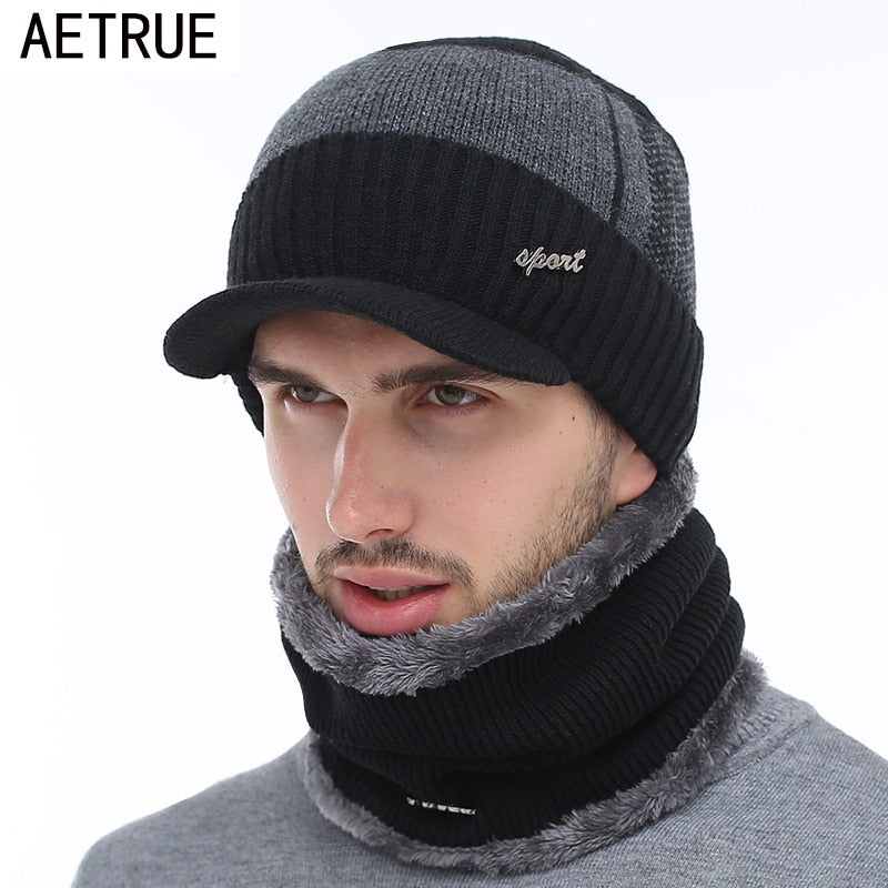 AETRUE Winter Hats Skullies Beanies Hat Winter Beanies For Men Women Wool Necks Caps Balaclava Mask Gorras Bonnet Knitted Hat