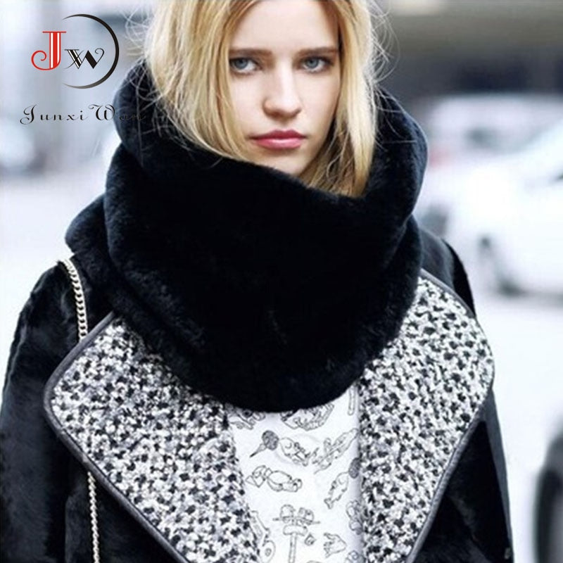 Rabbit Fur Winter Scarf Women Faux Fur Collar Ring Scarves Lady Pashmina Wraps Shawls Winter Bandana foulard Cashmere ST0008