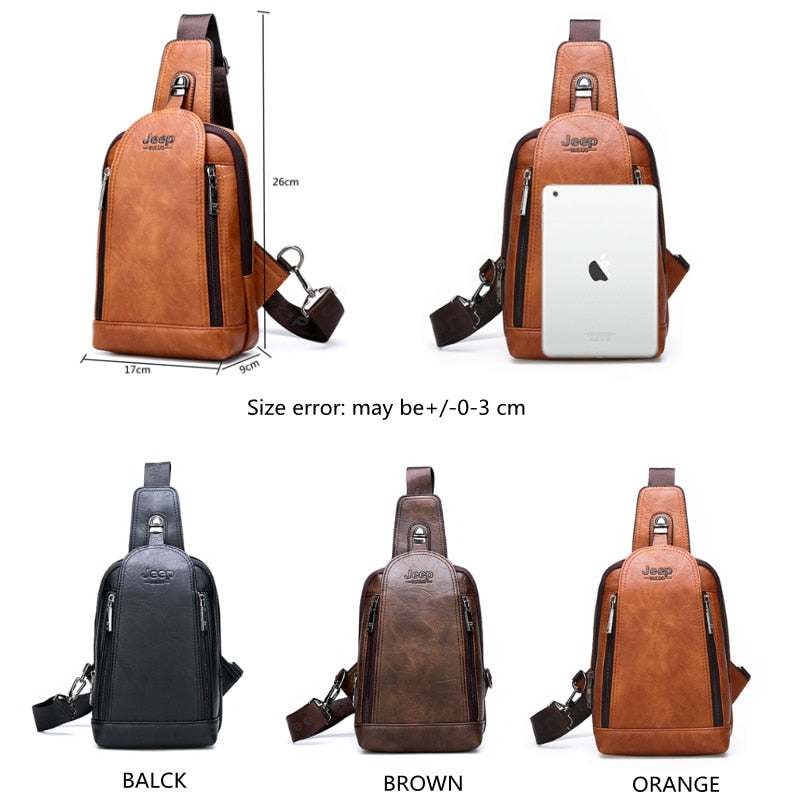 JEEP BULUO Brand Travel Hiking Messenger Shoulder Bags Men&#39;s Large Capacity Sling Crossbody Bag Solid Men Leather Bag